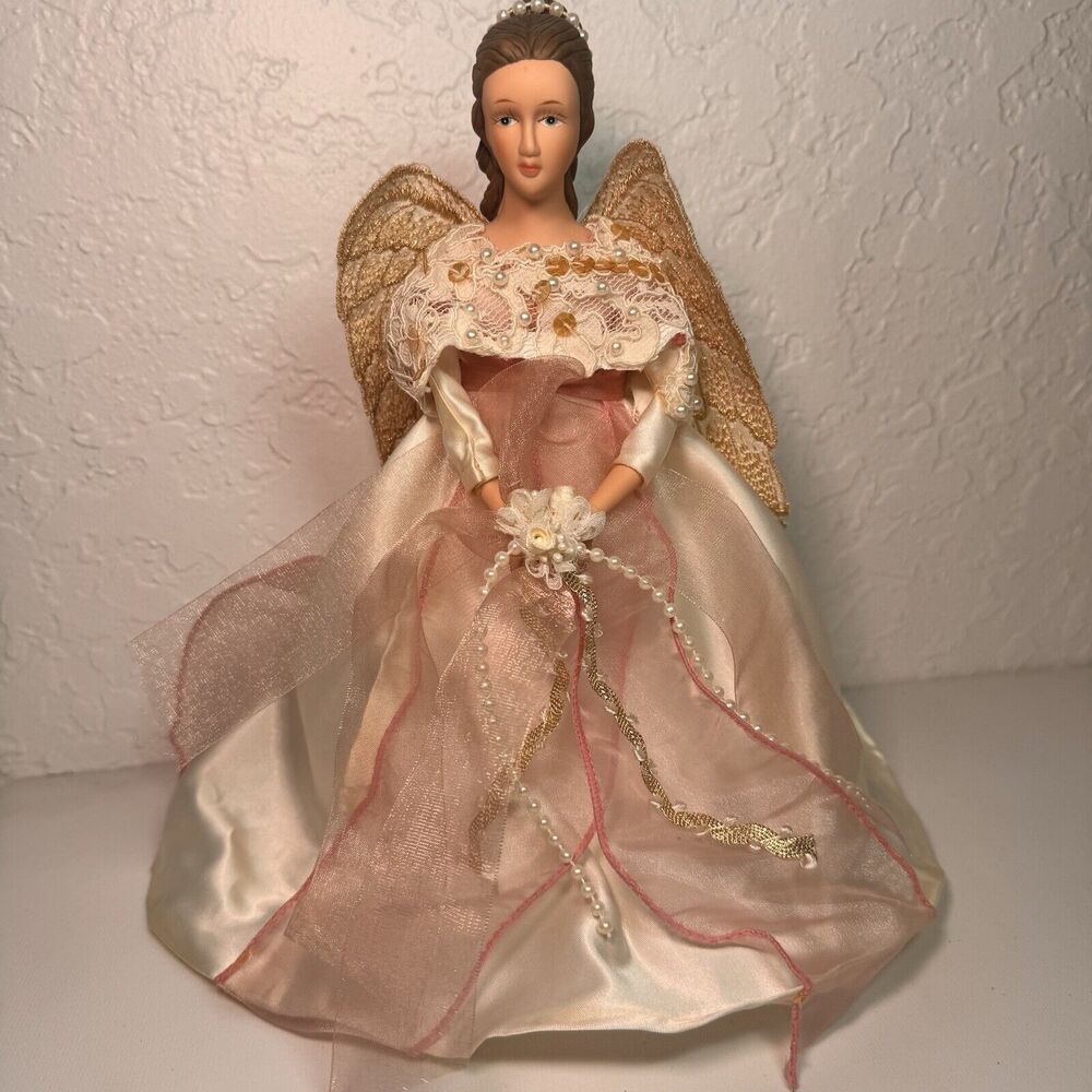 Handmade Satin Angel‎ Christmas Tree Topper Holiday Decor Vintage